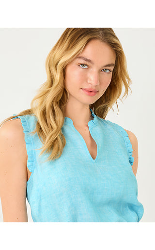 Kavalla Sleeveless Ruffle Top - Capri Blue X Resort White