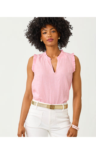 Kavalla Sleeveless Ruffle Top - Conch Shell Pink X Resort White