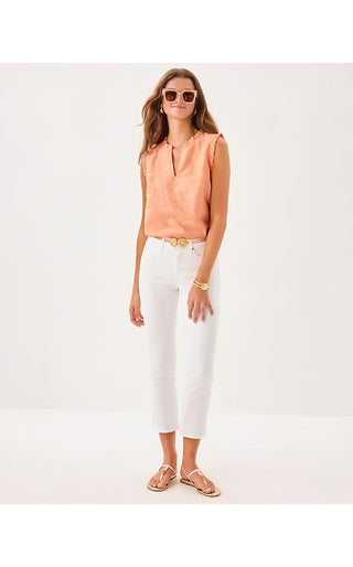 Kavalla Sleeveless Ruffle Top - Papaya X Resort White