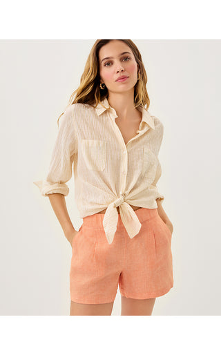 Captina Linen Short - Papaya X Resort White