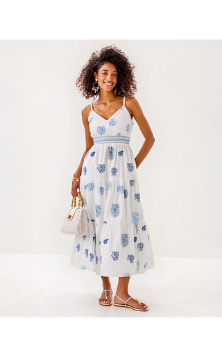 Zanna Embroidered Cotton Midi Dress - Resort White Castaway Embroidery