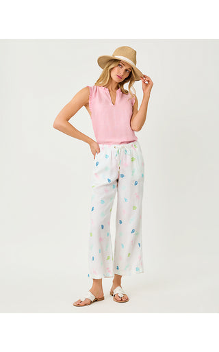 Brawley Linen Crop Pant - Multi Beach Treasure Embroidery