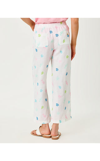 Brawley Linen Crop Pant - Multi Beach Treasure Embroidery