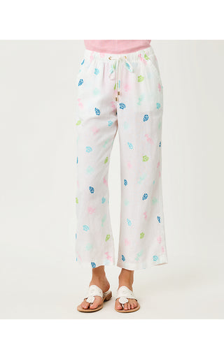 Brawley Linen Crop Pant - Multi Beach Treasure Embroidery