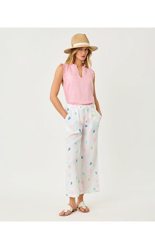 Brawley Linen Crop Pant - Multi Beach Treasure Embroidery