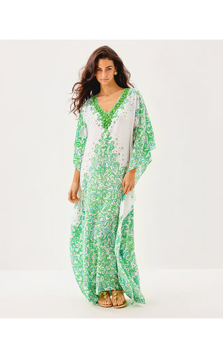 Marilla Silk Maxi Caftan - Resort White Sol Mates Engineered
