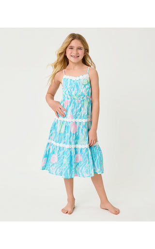 Girls Mini Zanna Midi Dress - Capri Blue Shelden