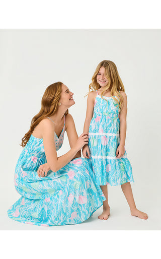 Girls Mini Zanna Midi Dress - Capri Blue Shelden