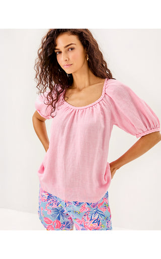 Calais Short Sleeve Top - Conch Shell Pink X Resort White