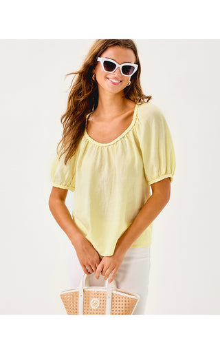 Calais Short Sleeve Top - Limoncello X Resort White