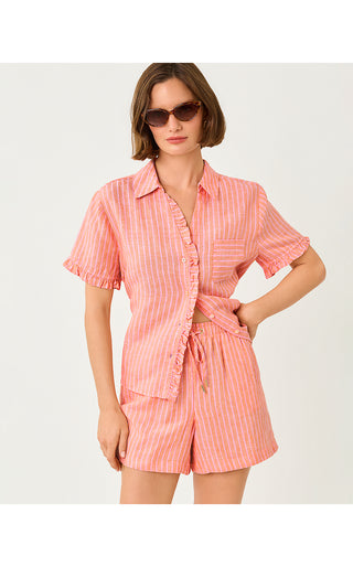 Carden Ruffle Top - Sunset Orange X Conch Shell Pink Saint Tropez Stripe