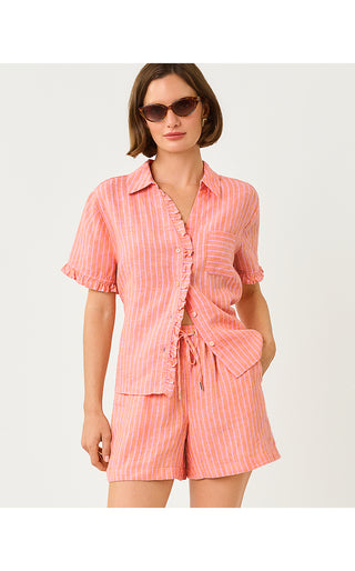 Carden Ruffle Top - Sunset Orange X Conch Shell Pink Saint Tropez Stripe