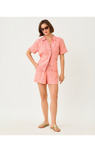 Carden Ruffle Top - Sunset Orange X Conch Shell Pink Saint Tropez Stripe