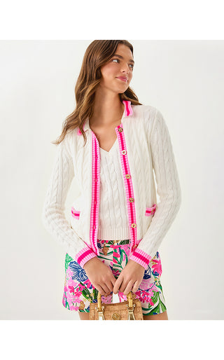 Brockton Polo Cardigan - Coconut X Pink Bliss Tipping
