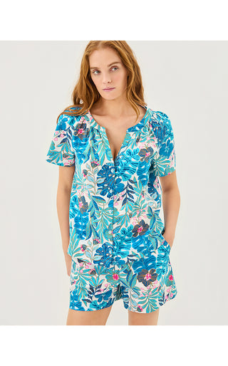 Abrianna Pajama Woven Boxer - Breezy Aqua Best Fronds Forever