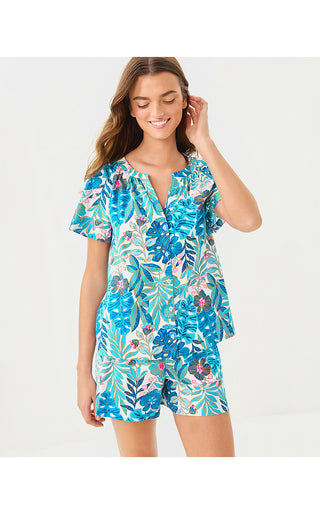 Darcey Pajama Woven Top - Breezy Aqua Best Fronds Forever