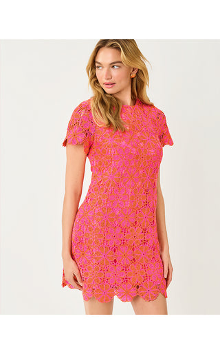 Cortney Crochet Shift Dress - Cherry Blossom Pink X Sunset Orange Full Bloom