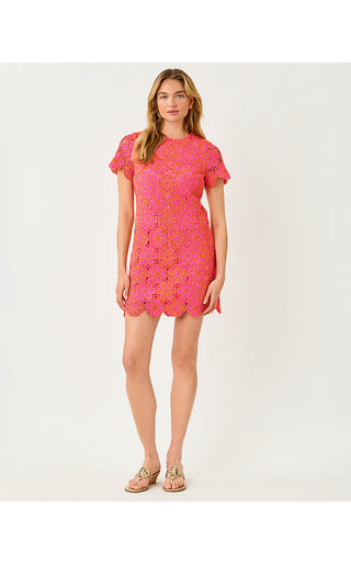 Cortney Crochet Shift Dress - Cherry Blossom Pink X Sunset Orange Full Bloom