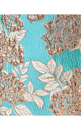 Janey Mini Skirt - Tangier Teal Floral Fling Metallic Jacquard