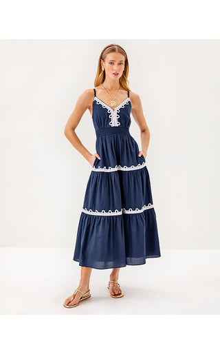 Zanna Cotton Midi Dress - Sapphire Pool