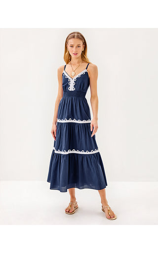 Zanna Cotton Midi Dress - Sapphire Pool