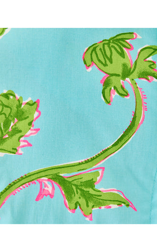 Fresia Stretch Maxi Shift Dress - Fresh Water Blue Bursting Blooms Engineered Woven Dress