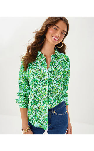 Sea View Linen Button Down Top - Kitts Green Shady Babe