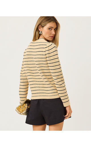 Maysen Cardigan - Heathered Wicker Tan Beachy Stripe