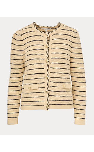 Maysen Cardigan - Heathered Wicker Tan Beachy Stripe
