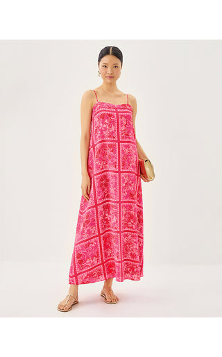 Jesslyn Silk Maxi Slip Dress - Sun Shell Pink Big Party Engineered Woven Maxi