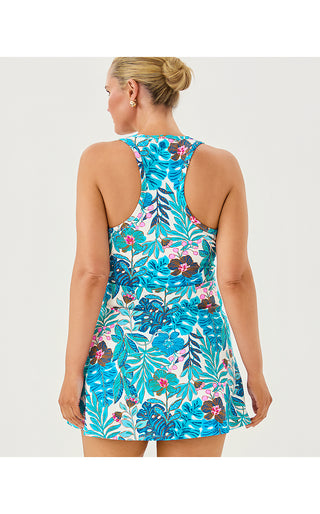 UPF 50+ Luxletic Forehand Active Dress - Breezy Aqua Best Fronds Forever