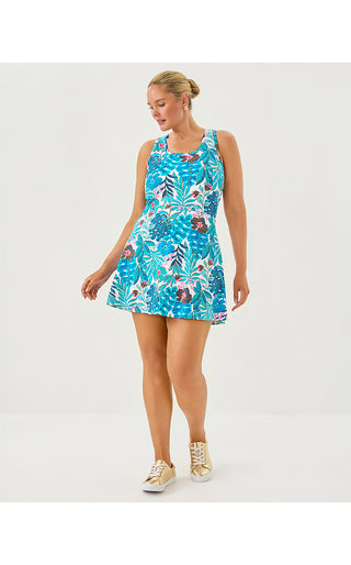 UPF 50+ Luxletic Forehand Active Dress - Breezy Aqua Best Fronds Forever