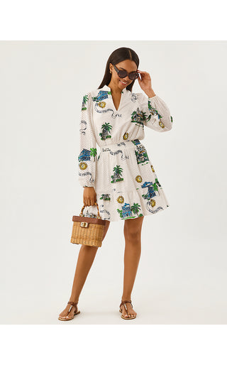 Axton Eyelet Dress - Coconut Key West Toile