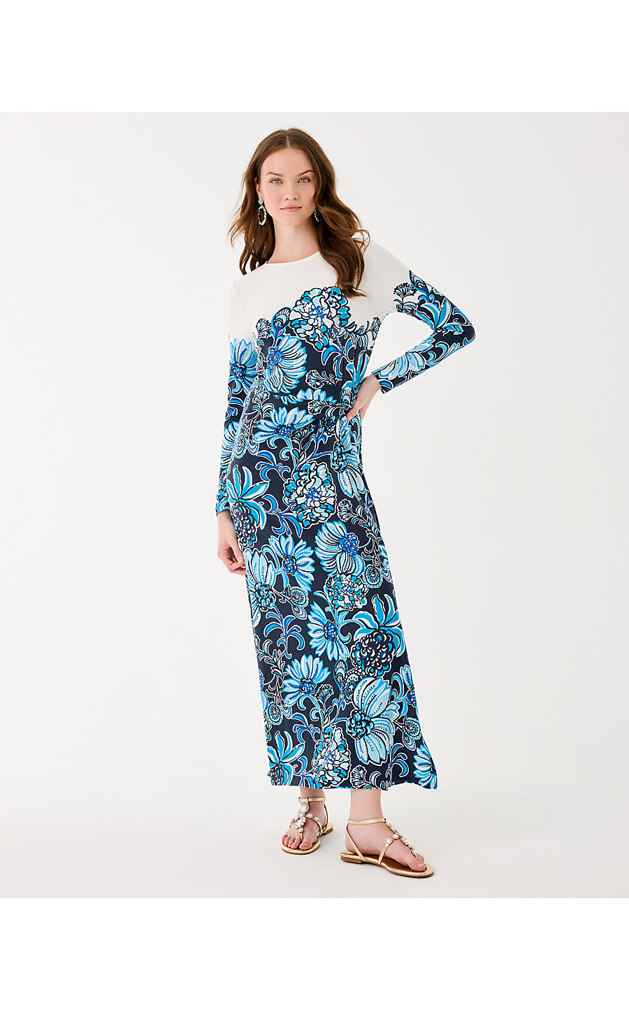 Lilly Pulitzer Nyla Long Sleeve Maxi Dress - Low Tide Navy Juicy Story Engineered Maxi Lilly Pulitzer Nyla Long Sleeve Maxi Dress - Low Tide Navy Juicy Story Engineered Maxi