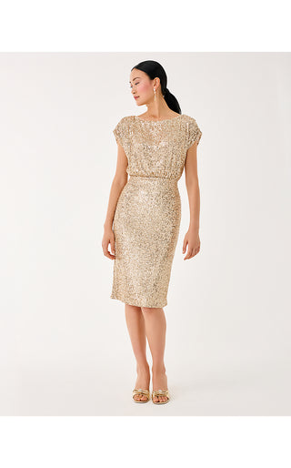 Aylin Sequin Midi Dress - Gold Metallic Treasure Box Sequin Knit