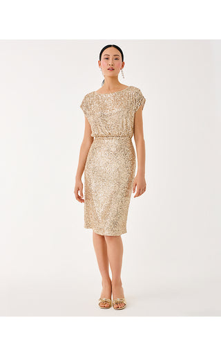 Aylin Sequin Midi Dress - Gold Metallic Treasure Box Sequin Knit
