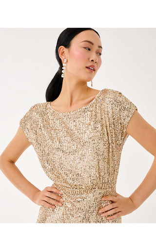 Aylin Sequin Midi Dress - Gold Metallic Treasure Box Sequin Knit