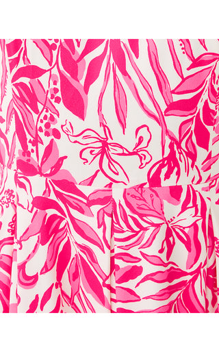 Loradonna Stretch Midi Dress - Sun Shell Pink Festive Fronds Engineered