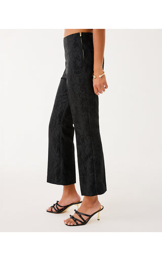 Jarrae High Rise Crop Flare Pant - Noir Exploded Flower Stretch Jacquard