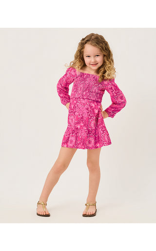 Girls Mini Jilly Long Sleeved Dress - Pink Aster The Casbah
