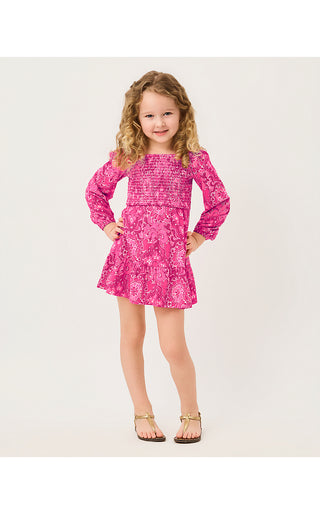 Girls Mini Jilly Long Sleeved Dress - Pink Aster The Casbah