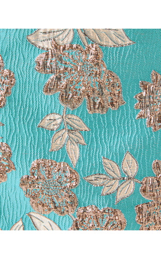 Caitie Skirted Bottom Romper - Tangier Teal Floral Fling Metallic Jacquard