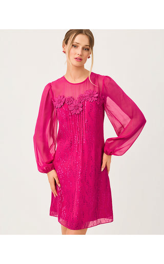 Gail Silk Dress - Berry Bouquet Fish Clip Chiffon