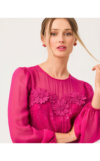 Gail Silk Dress - Berry Bouquet Fish Clip Chiffon