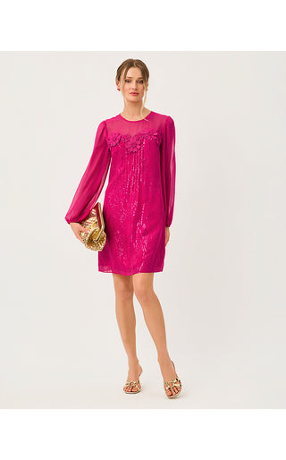 Gail Silk Dress - Berry Bouquet Fish Clip Chiffon