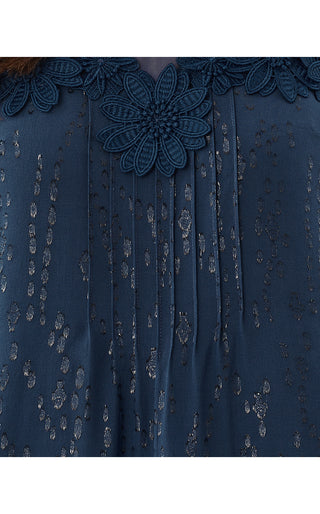 Gail Silk Dress - Low Tide Navy Fish Clip Chiffon