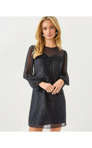 Gail Silk Dress - Noir Fish Clip Chiffon