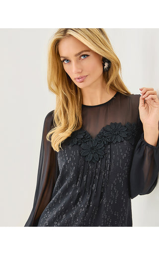 Gail Silk Dress - Noir Fish Clip Chiffon