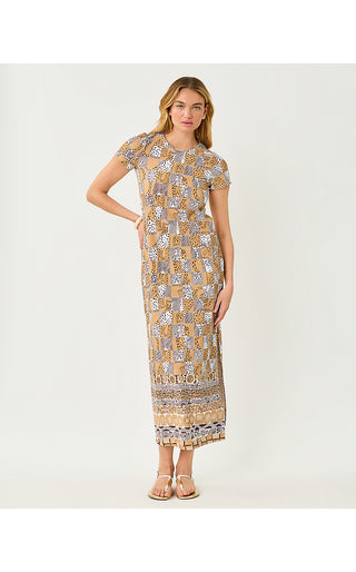 UPF 50+ Kaden ChillyLilly Maxi Dress - Iced Latte Cheetah Checks Engineered