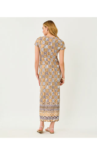 UPF 50+ Kaden ChillyLilly Maxi Dress - Iced Latte Cheetah Checks Engineered